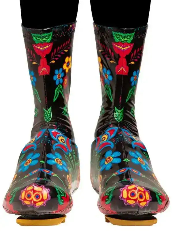 Colorful floral cycling shoe covers with vibrant patterns for men and women