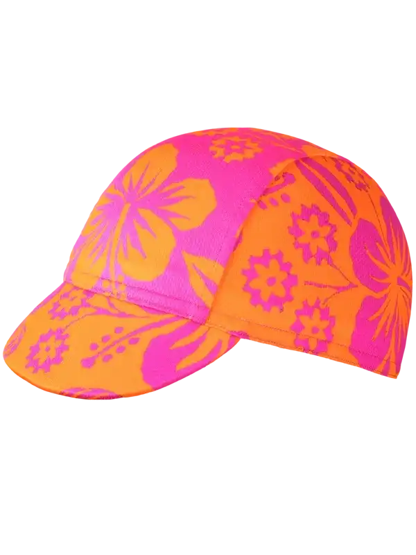 Vibrant pink and orange floral cycling cap for women, lightweight and stylish for summer rides.