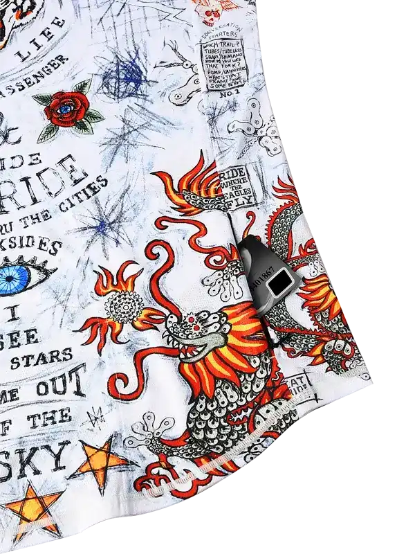 Men's cycling jersey with bold dragon and tattoo-style graphics, ideal for urban rides