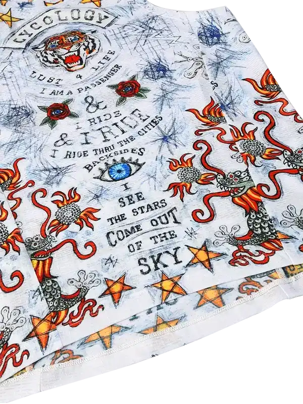 Men's cycling jersey with tiger, dragon, stars, and bold graphics for road biking adventures