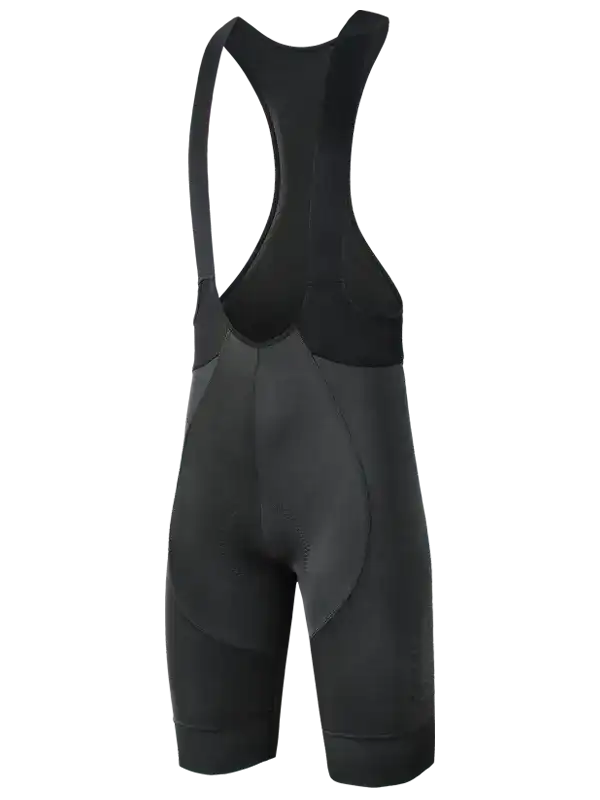 Black men's cycling bib shorts with ergonomic padding and breathable fabric for road biking comfort