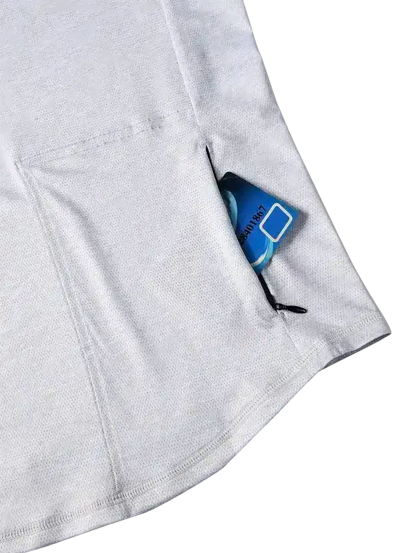 White cycling jersey with rear zippered pocket holding a card, ideal for men's and women's bike rides