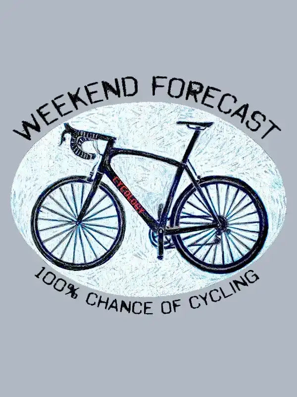 Weekend forecast: 100% chance of cycling — graphic with road bike and Cycology text on light background