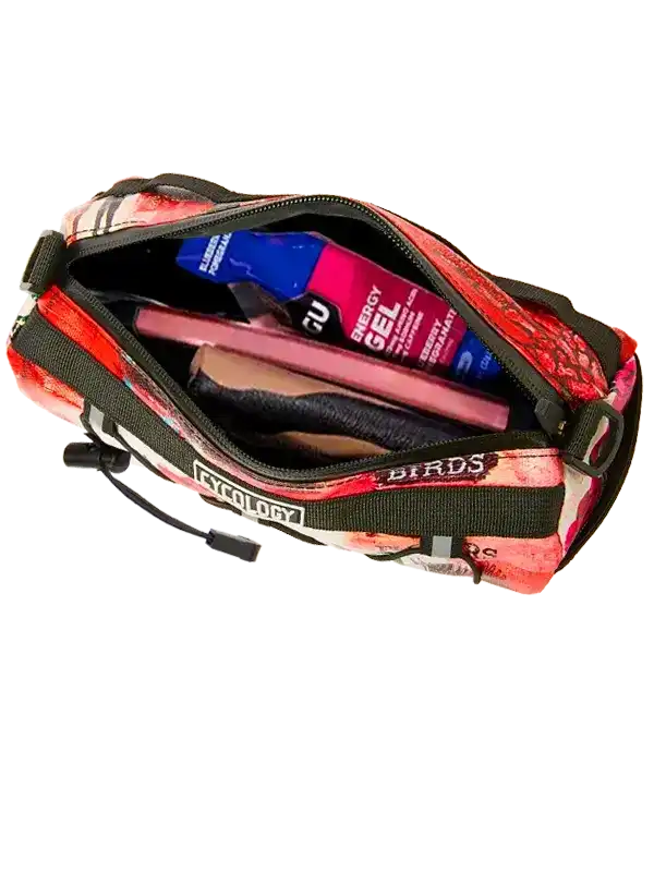 Cycling waist bag with energy gels and essentials, ideal for rides and training