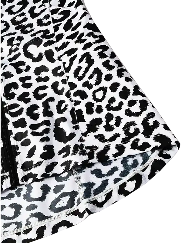 Black and white leopard print cycling jersey with zipper detail