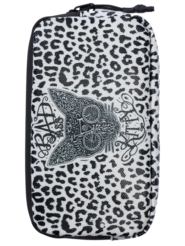 Leopard print cycling accessory bag with bike graphic design