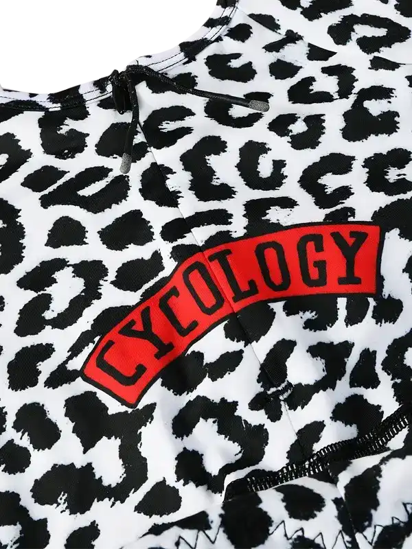 Cycology leopard print cycling jersey with red logo, women's bike wear