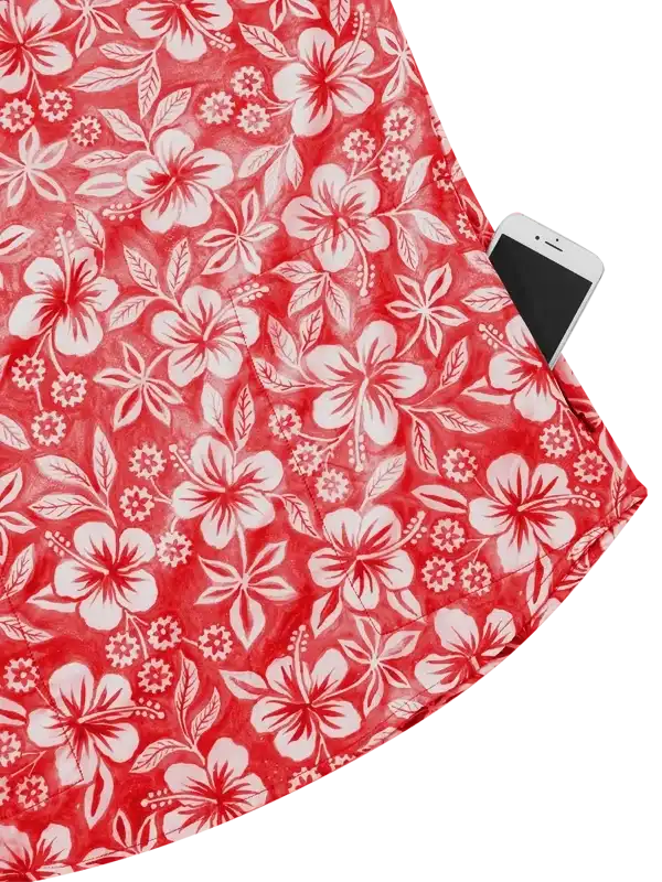 Red floral cycling jersey with phone pocket, stylish women's bike wear