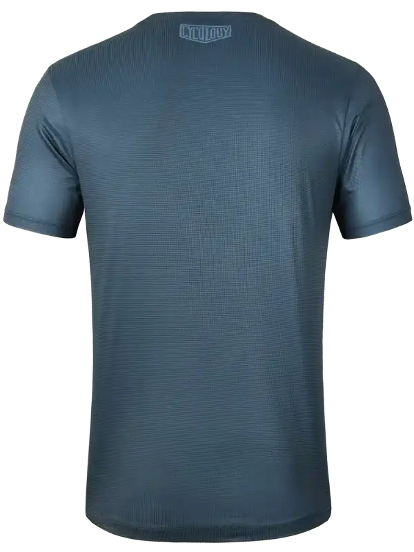 Men's cycling jersey with textured fabric and subtle logo, ideal for performance rides.