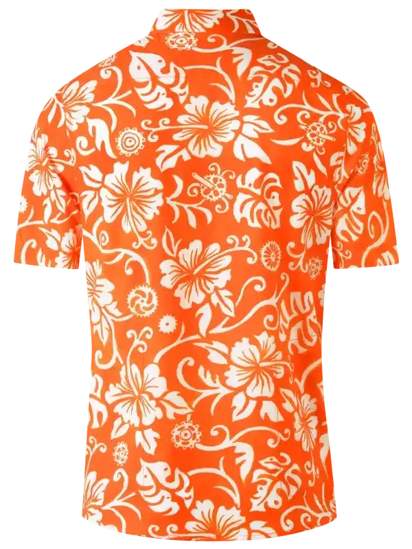 Vibrant orange cycling shirt with white floral pattern, short sleeves, ideal for men's or women's bike rides
