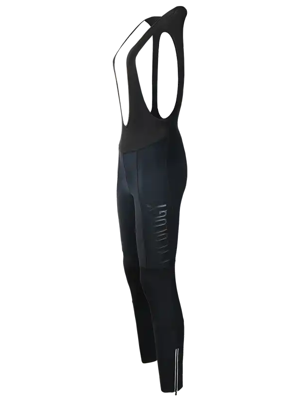 Black women's cycling bib tights with ergonomic design and reflective details for performance rides