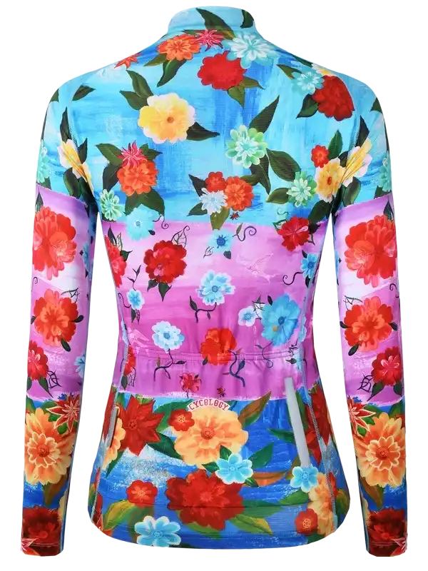 Vibrant floral cycling jersey with colorful blooms and high-quality fabric design