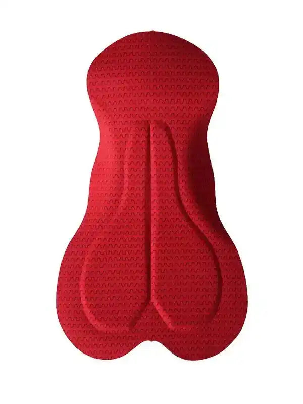 Red cycling chamois pad with ergonomic design for comfort during rides