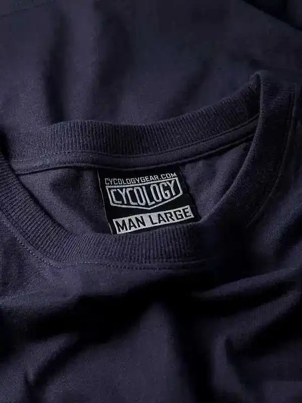 Cycology men's large cycling t-shirt tag with brand logo and size detail
