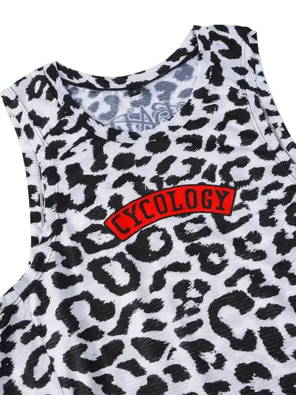 Cycology leopard print cycling jersey with red logo, women's bike wear