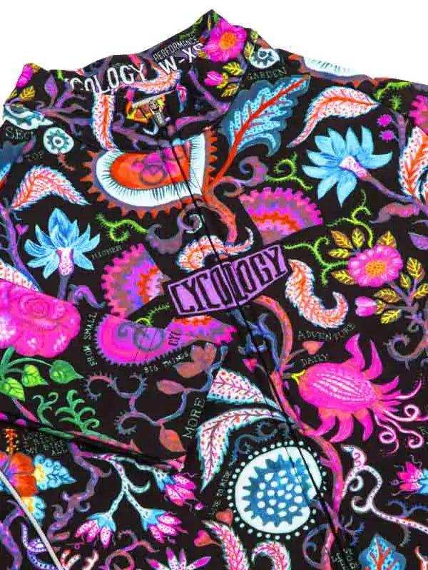 Vibrant floral cycling jersey with bold patterns and colorful designs for men and women