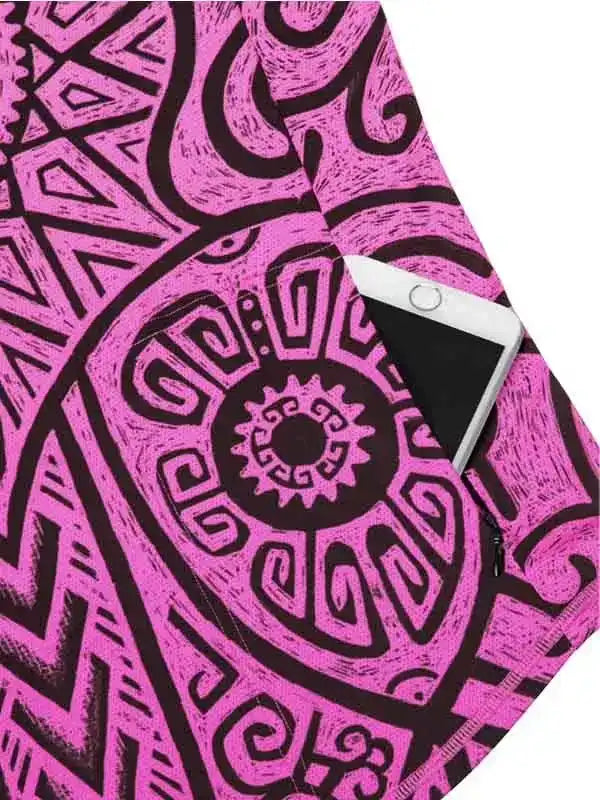 Pink cycling jersey with bold black geometric patterns and phone pocket