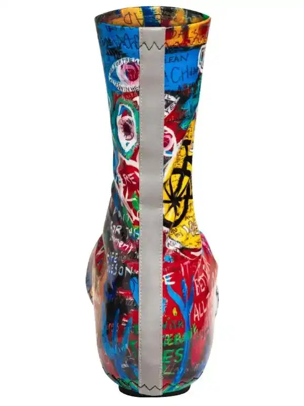 Colorful graffiti-style cycling shoe cover with reflective stripe for safety and style
