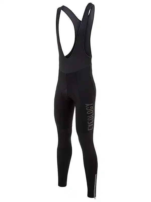 Black men's cycling bib tights with ergonomic design and reflective logo for road cycling comfort