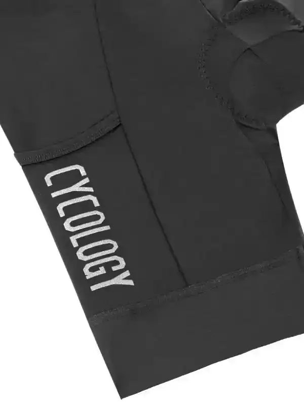 Black cycling glove with white Cycology logo, padded palm, and breathable fabric for comfort