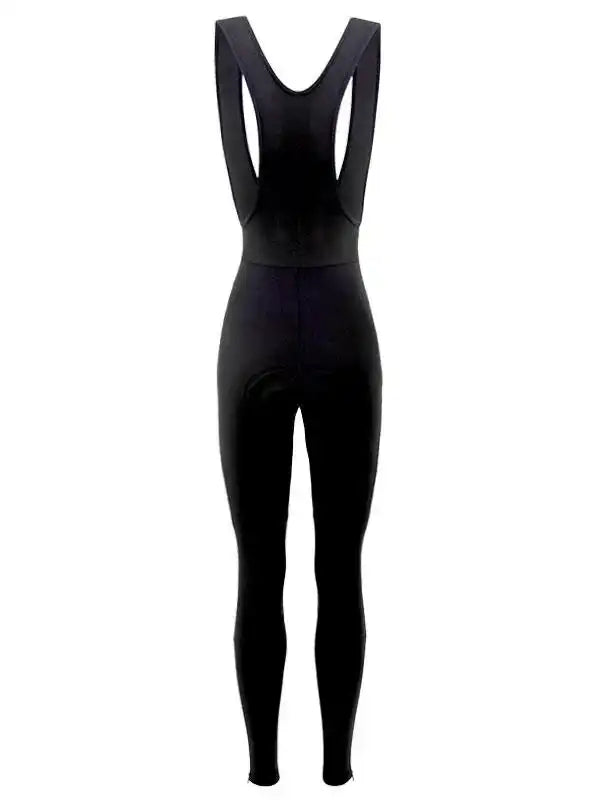 Black women's cycling bib tights with ergonomic design and padded seat for comfort