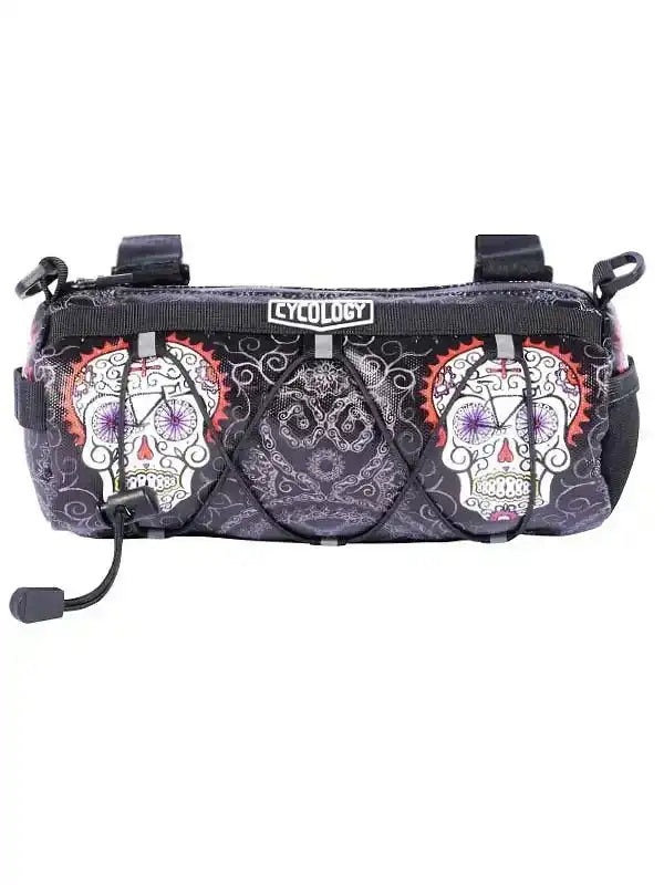 Cycology bike frame bag with sugar skull design, ideal for cycling gear storage