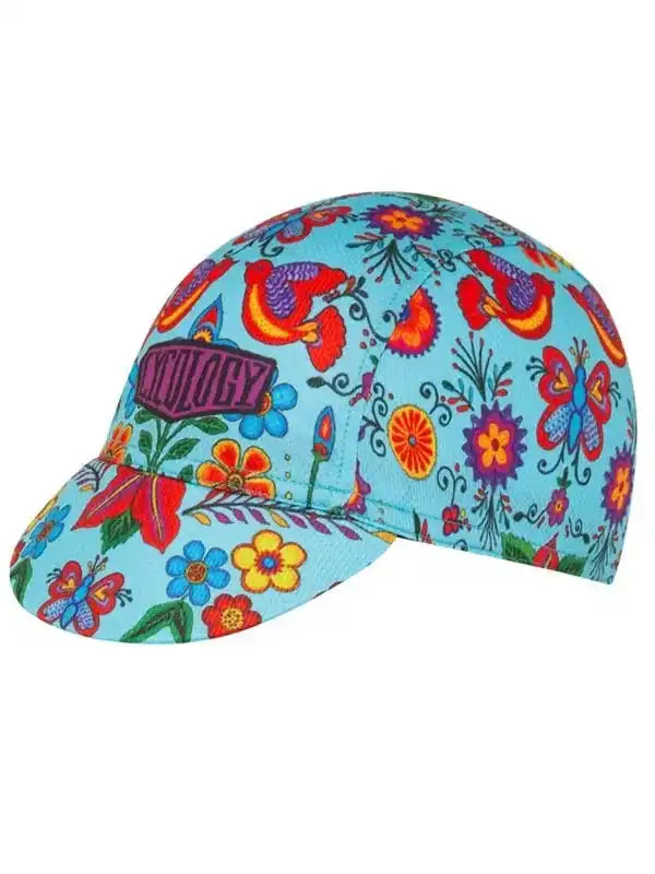 Colorful floral cycling cap with vibrant butterfly and flower print for men and women