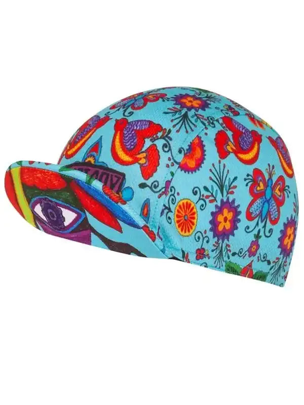 Colorful cycling cap with floral and butterfly print, ideal for men and women cyclists