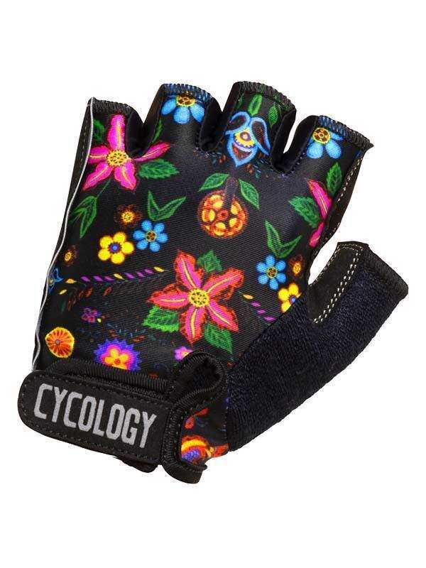 Cycology women's cycling gloves with vibrant floral print, fingerless design for comfort and grip