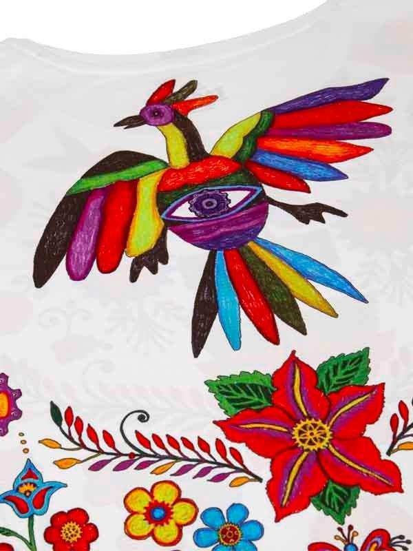Colorful bird and floral design on women's cycling jersey with vibrant patterns