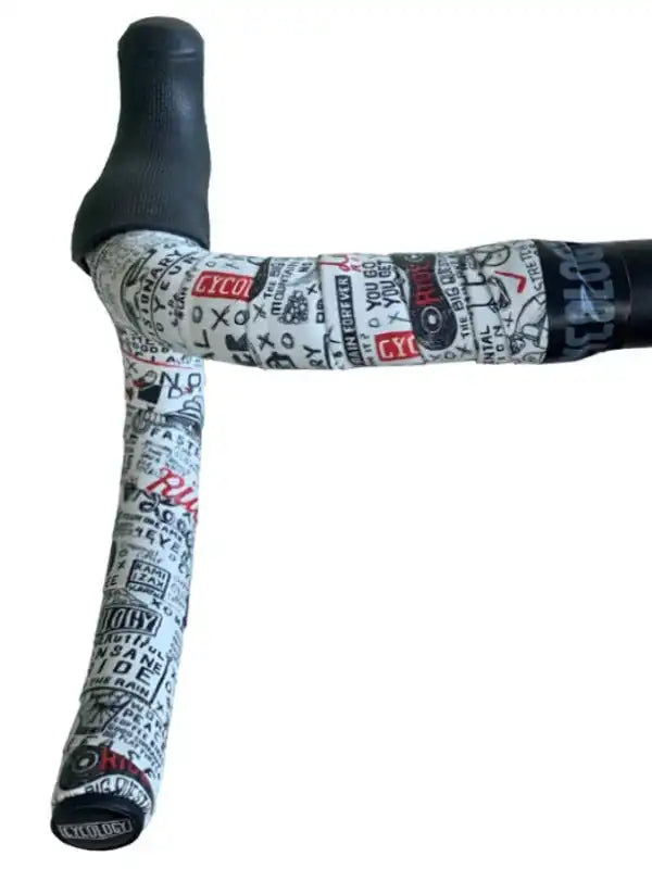 Cycling handlebar tape with bold graphic print, ideal for road bike enthusiasts seeking style and grip.