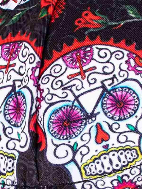 Vibrant sugar skull cycling jersey with pink bike wheels and floral accents