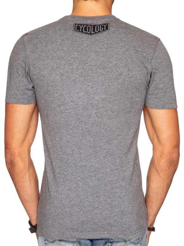 Men's gray cycling t-shirt with Cycology logo on back, casual fit for active wear