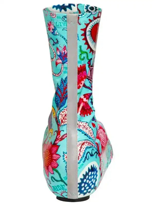 Colorful floral cycling shoe cover with reflective stripe for women and men