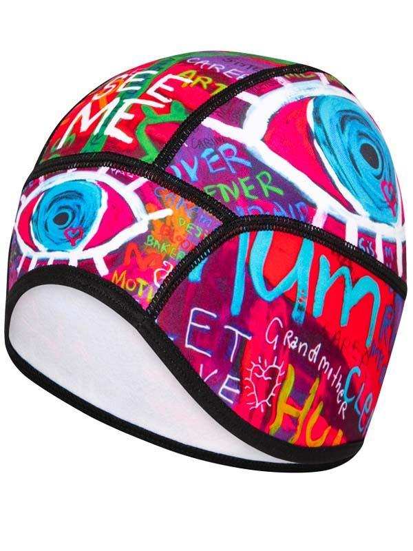 Colorful cycling cap with graffiti art and eye designs, perfect for men's and women's bike rides.