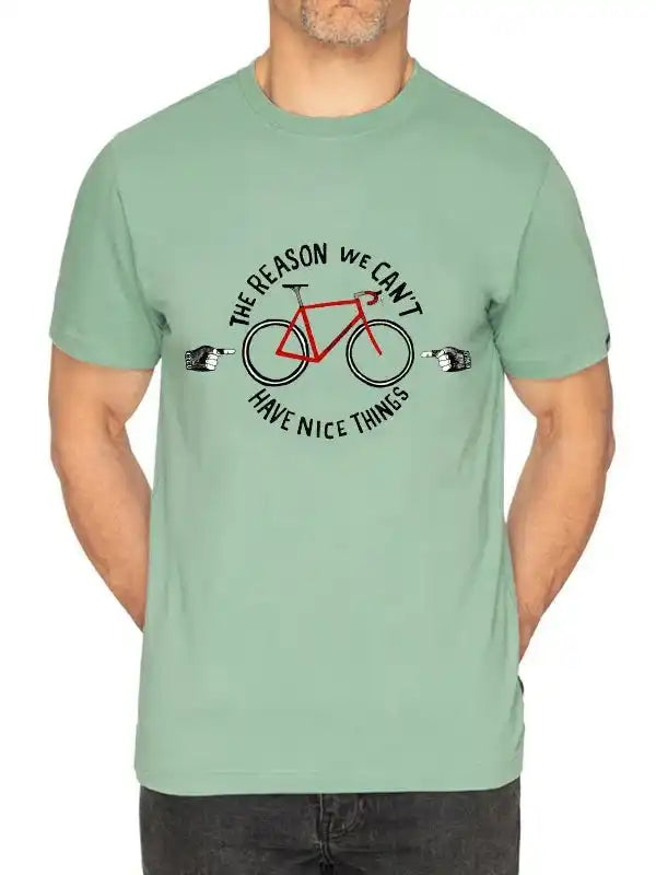 Men's cycling t-shirt with red bike graphic and funny quote, ideal for bike lovers and casual wear